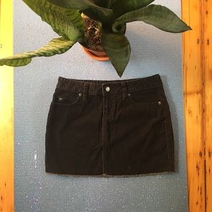 Vintage Raw Hem Black Corduroy Mini Skirt
